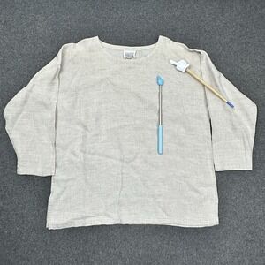 Eileen Fisher Linen Boxy Top Beige Minimalist Relaxed Fit